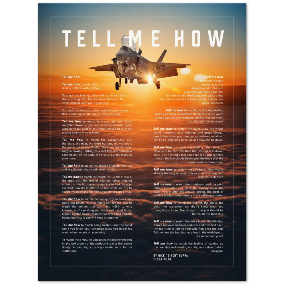 F-35B on Archival Matte Paper Professional poster with the Tell Me How description of military flight.