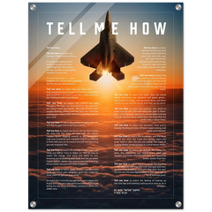 F-22 Raptor Acrylic print ready to hang with the Tell Me How description of military flight.
