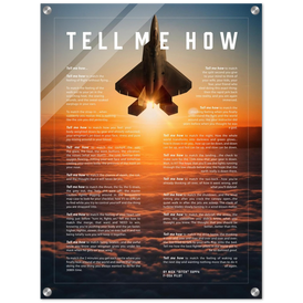 F-22 Raptor Acrylic print ready to hang with the Tell Me How description of military flight.