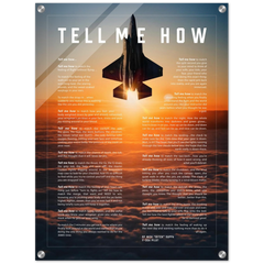 F-35A Acrylic print ready to hang with the Tell Me How description of military flight.
