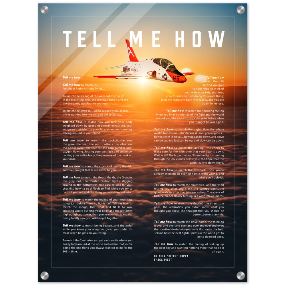 T-45A Goshawk Acrylic Print. This is a premium poster with the Tell Me How description of military flight .