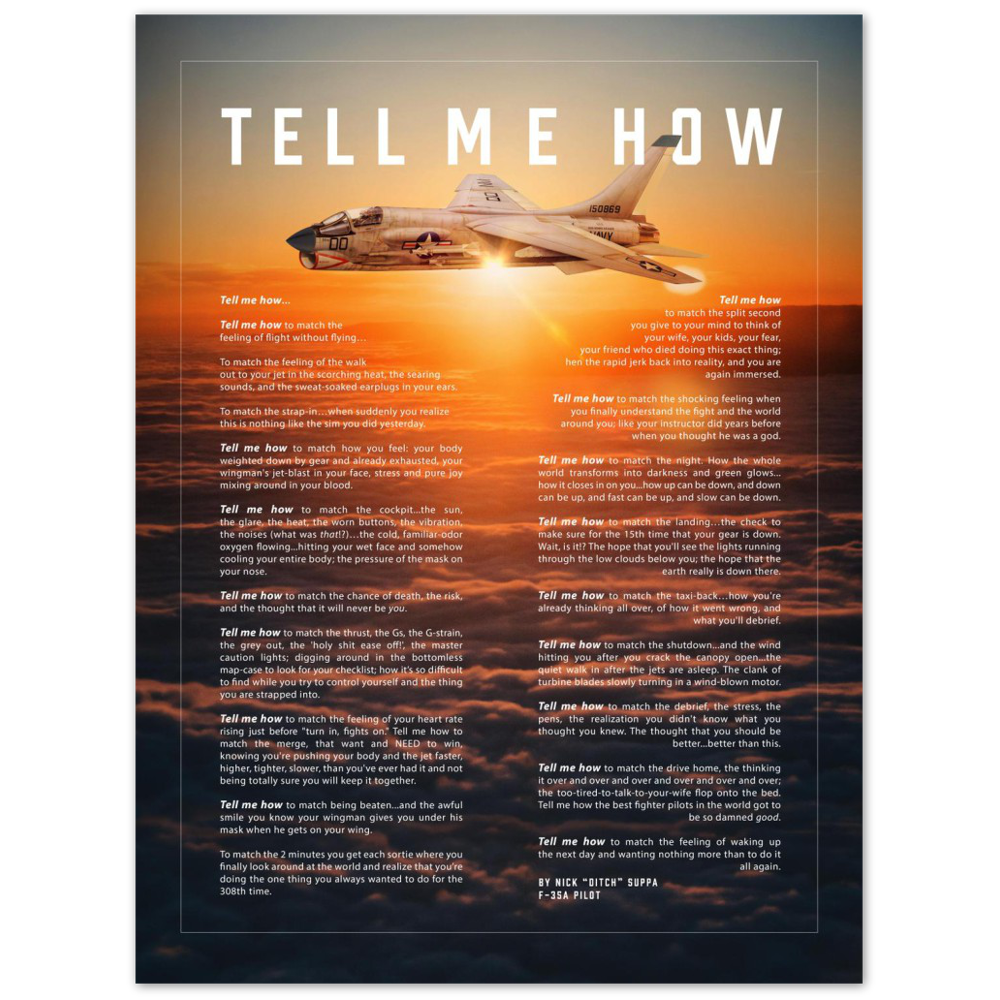F-8E Metallic print ready to hang with the Tell Me How description of military flight.  Vietnam series.