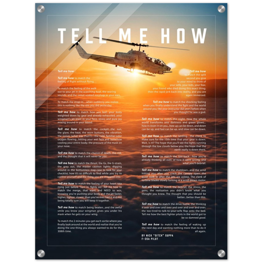 Cobra Helicopter Acrylic print ready to hang with the Tell Me How description of military flight.