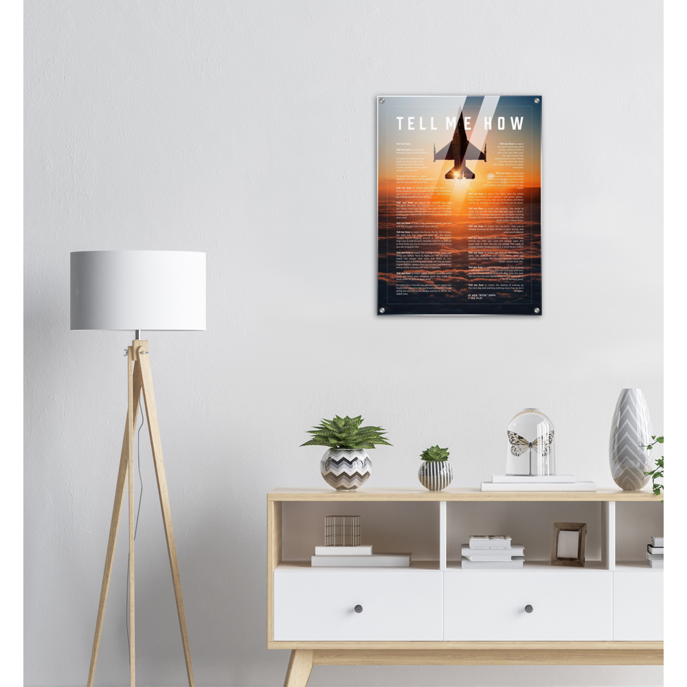 F-16 Viper Acrylic print ready to hang with the Tell Me How description of military flight.