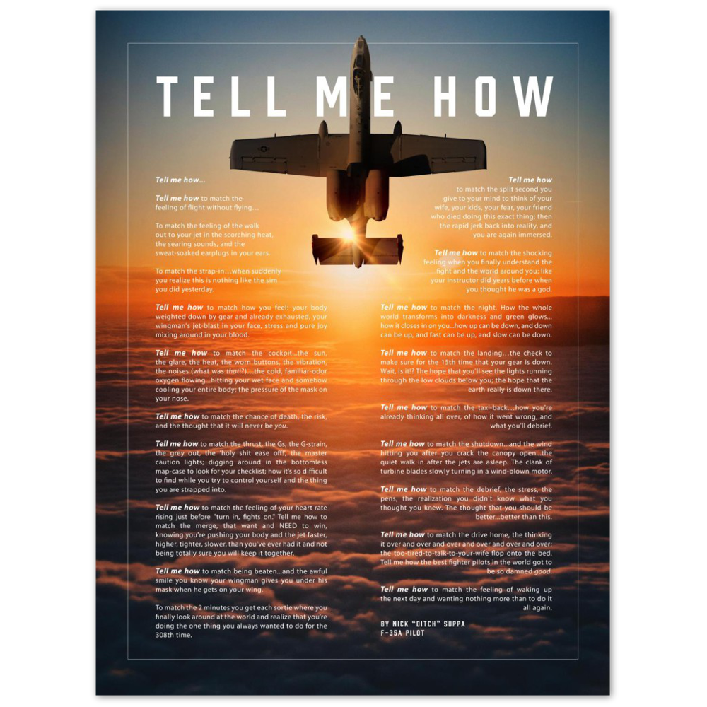 A-10 Metallic print ready to hang with the Tell Me How description of military flight.