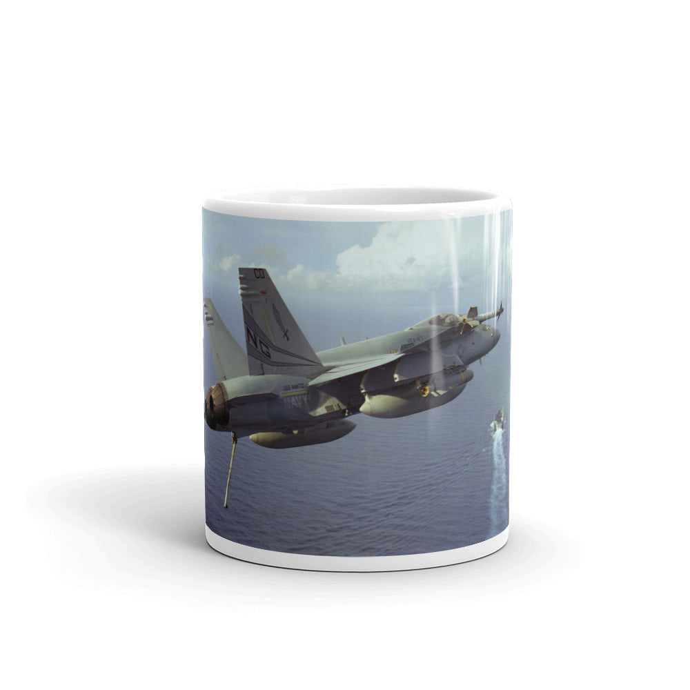 F-18 Hook down on our white ceramic mug.