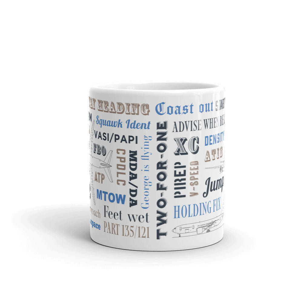 Say Again Mug With Commercial Pilot Words Used During Flight