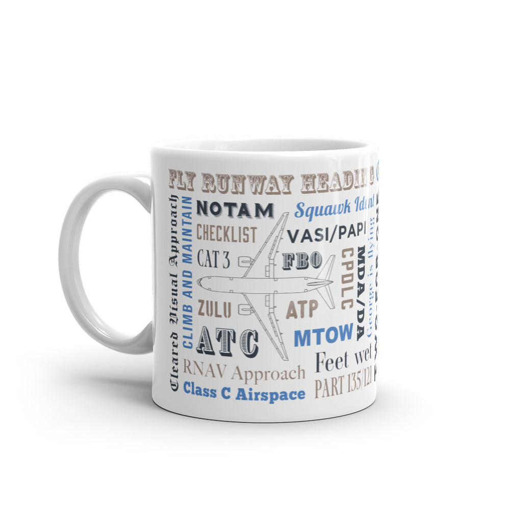 Say Again Mug With Commercial Pilot Words Used During Flight