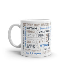 Say Again Mug With Commercial Pilot Words Used During Flight