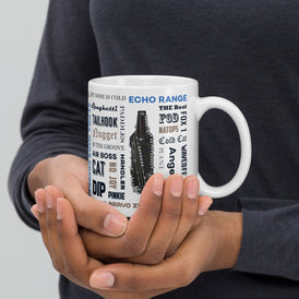 Naval Air Say Again Mug With Navy Aviator Wings  and Language of Aircraft Carrier Flight Operations. Generic version.