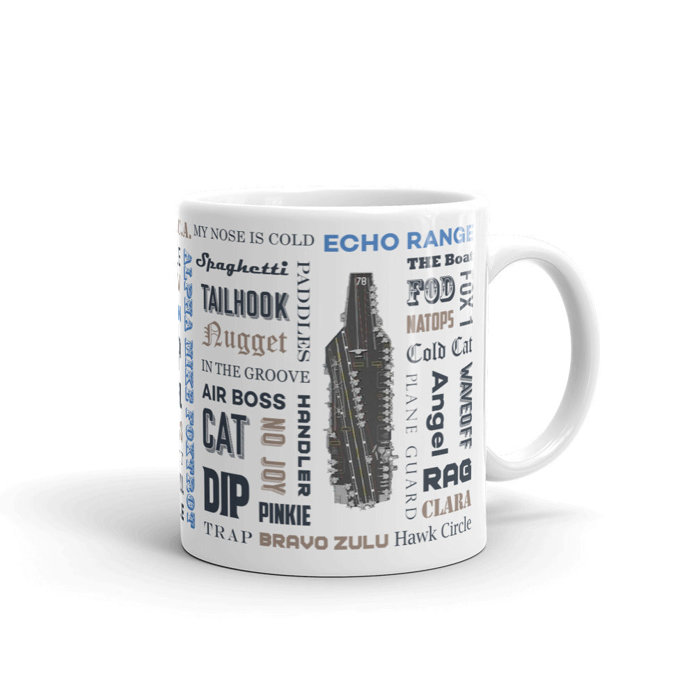 Naval Air Say Again Mug With NFO Wings and Language of Aircraft Carrier Flight Operations. Generic version.