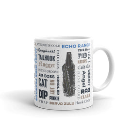 Naval Air Say Again Mug With NFO Wings and Language of Aircraft Carrier Flight Operations. Generic version.