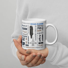 Naval Air "Say Again" Mug With F/A-18 Super Hornet and Language of Aircraft Carrier Flight Operations