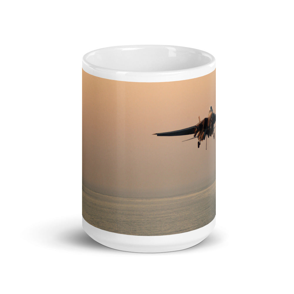 F-14 Tomcat landing. White glossy mug