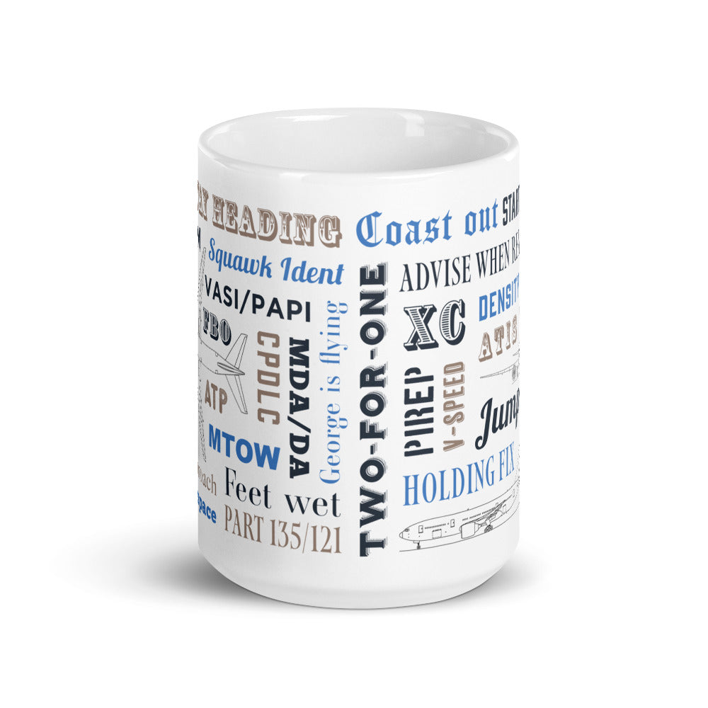 Say Again Mug With Commercial Pilot Words Used During Flight