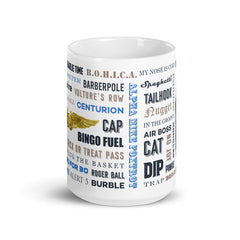 Naval Air Say Again Mug With NFO Wings and Language of Aircraft Carrier Flight Operations. Generic version.