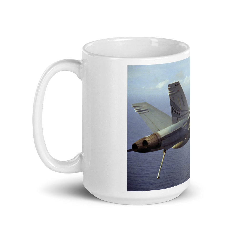 F-18 Hook down on our white ceramic mug.
