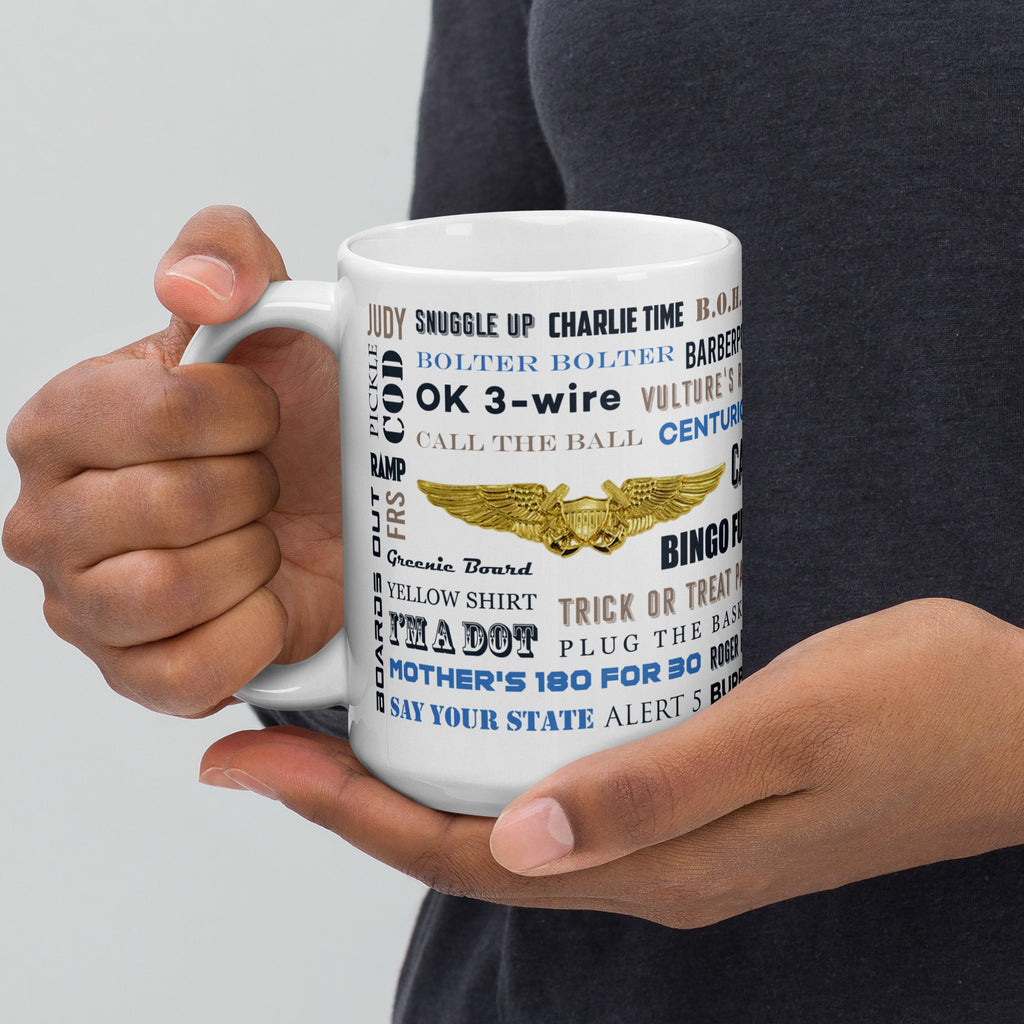 Naval Air "Say Again" Mug With F/A-18 Super Hornet. NFO Wings.