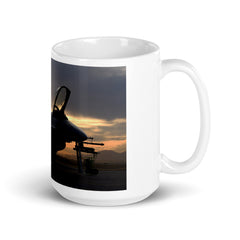 F-16 sunset on our white ceramic mug.