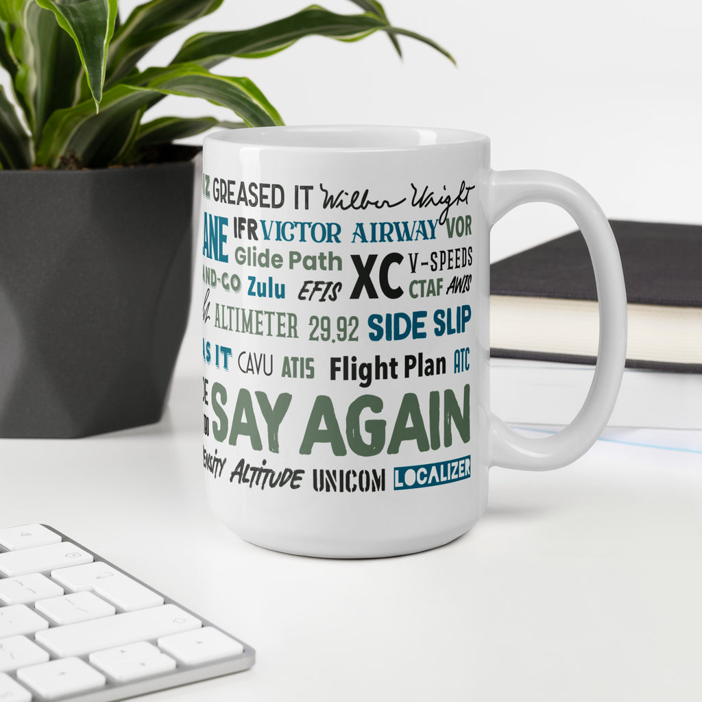 Say Again Mug With The Words Used By Private Pilots