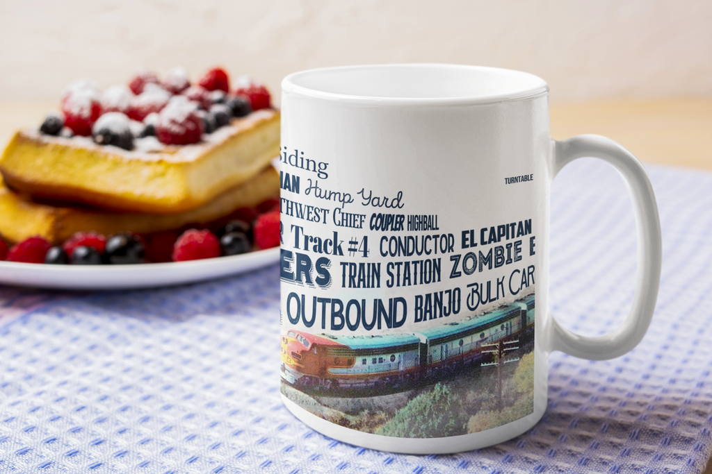 New! Railroad Mug With The Words and Lingo on Our White glossy mug