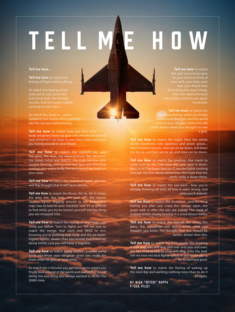 F-16 Viper with the Tell Me How description of flight. This is a museum quality poster on ultra premium  luster photo paper.
