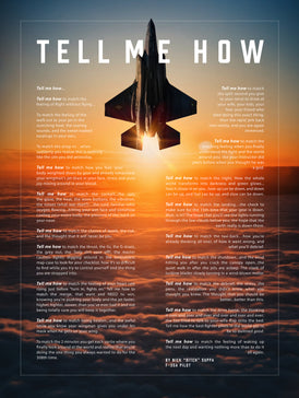 F-35A with the Tell Me How description of flight. This is a museum quality poster on ultra premium  luster photo paper.