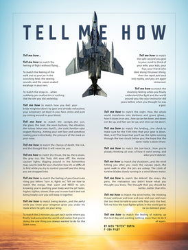 F-4 Phantom with blue sky with the Tell Me How description of flight. This is a museum quality poster on ultra premium  luster photo paper.