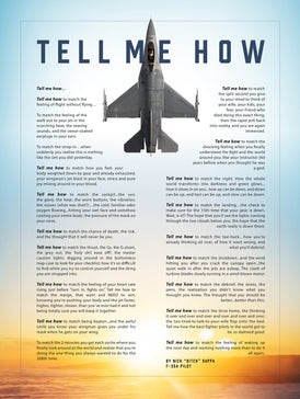 F-16 Viper,  with blue sky with the Tell Me How description of flight. This is a museum quality poster on ultra premium  luster photo paper.