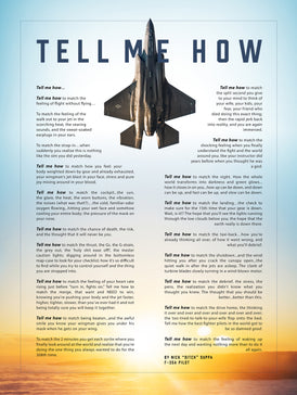 F-35A with blue sky with the Tell Me How description of flight. This is a museum quality poster on ultra premium  luster photo paper.