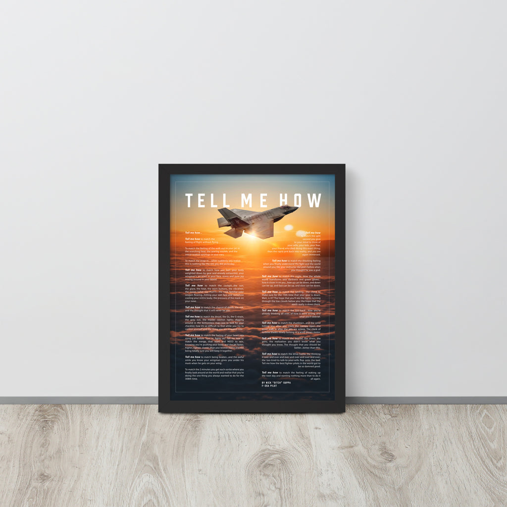 F-35C Lean-To With Tell Me How Ode to Military Fight. Framed and ready to use.