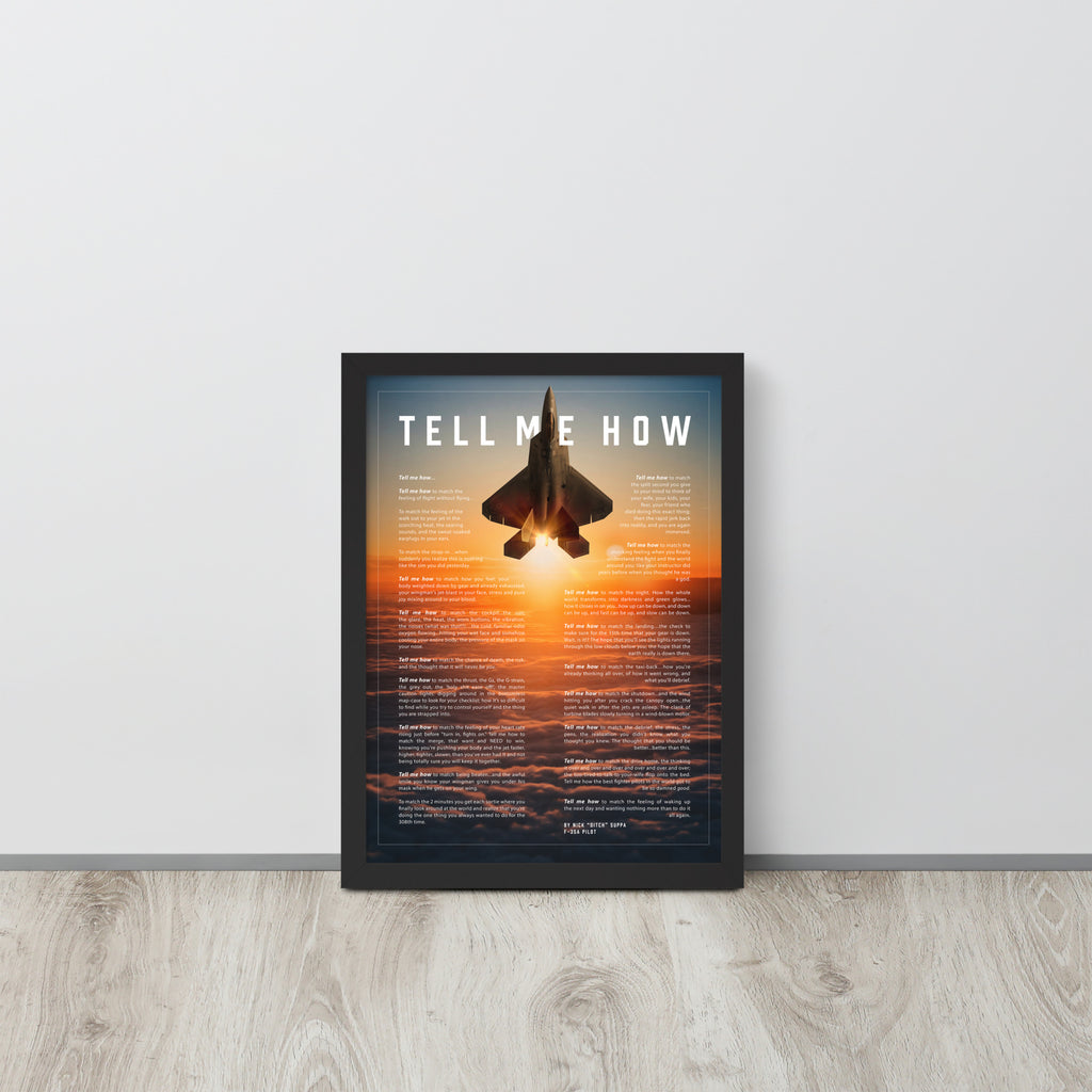 F-22 Raptor Lean-To With Tell Me How Ode to Military Fight. Framed and ready to use.