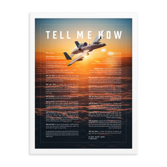 A-10 Warthog, version 2,  Framed and ready to hang with the Tell Me How description of military flight.