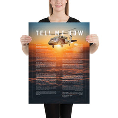 Blackhawk helicopter with the Tell Me How description of flight. This is a museum quality poster on ultra premium  luster photo paper.