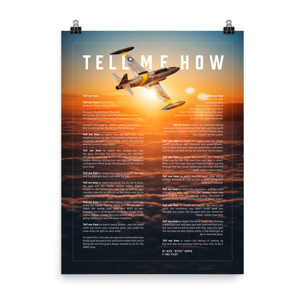 T-33 with the Tell Me How description of flight. This is a museum quality poster on ultra premium  luster photo paper.