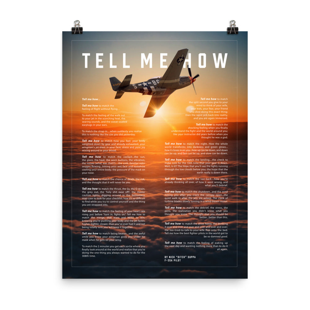 World War II Collection, P51 Mustang, with Tell Me How Ode to flight, professional poster ready to frame.