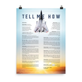 F-14 Tomcat, blue sky. Premium poster with the Tell Me How description of military flight on professional ultra luster papers.