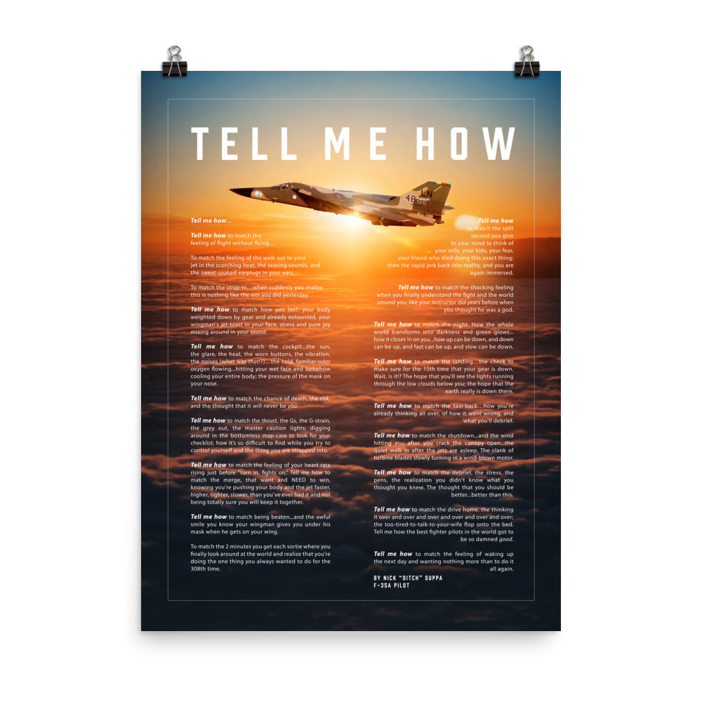 F-111F deep interdiction bomber with the Tell Me How description of flight. This is a museum quality poster on ultra premium  luster photo paper.