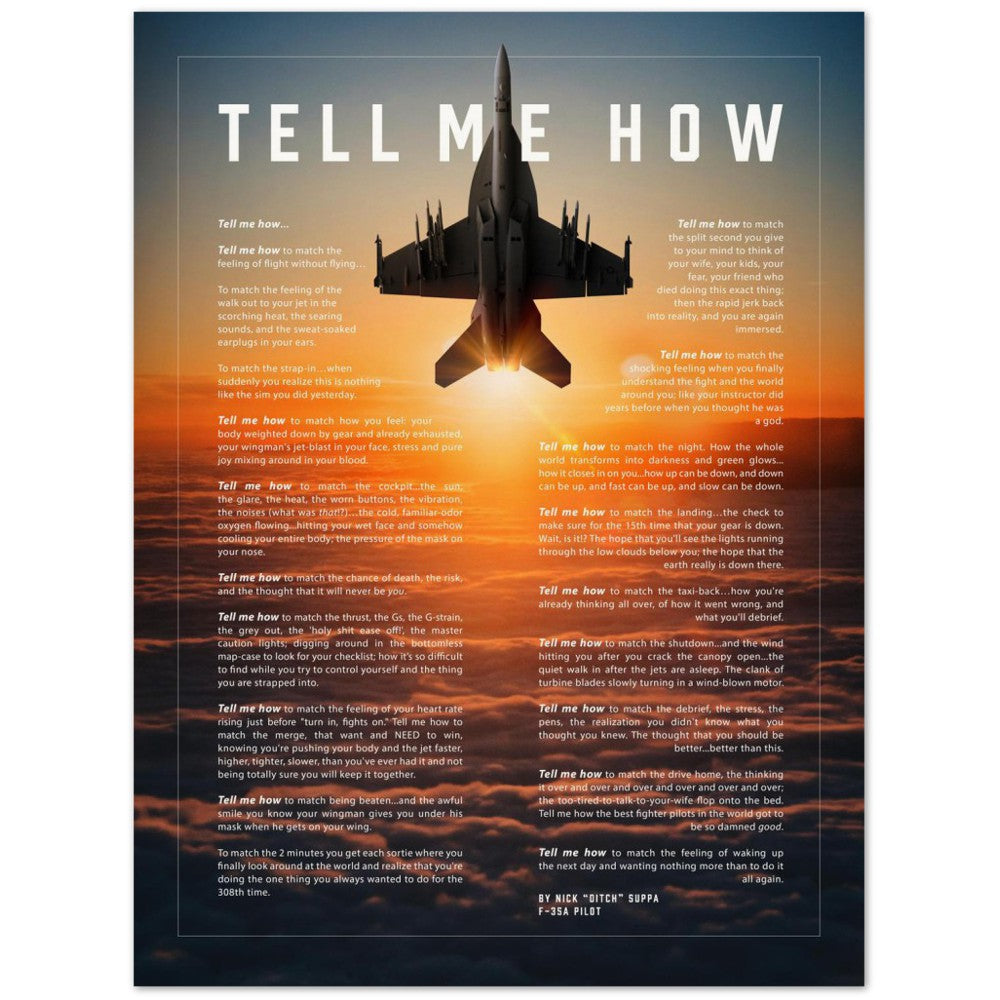 F/A-18E/F Super Hornet poster on Archival Matte paper with the Tell Me How description of military flight.