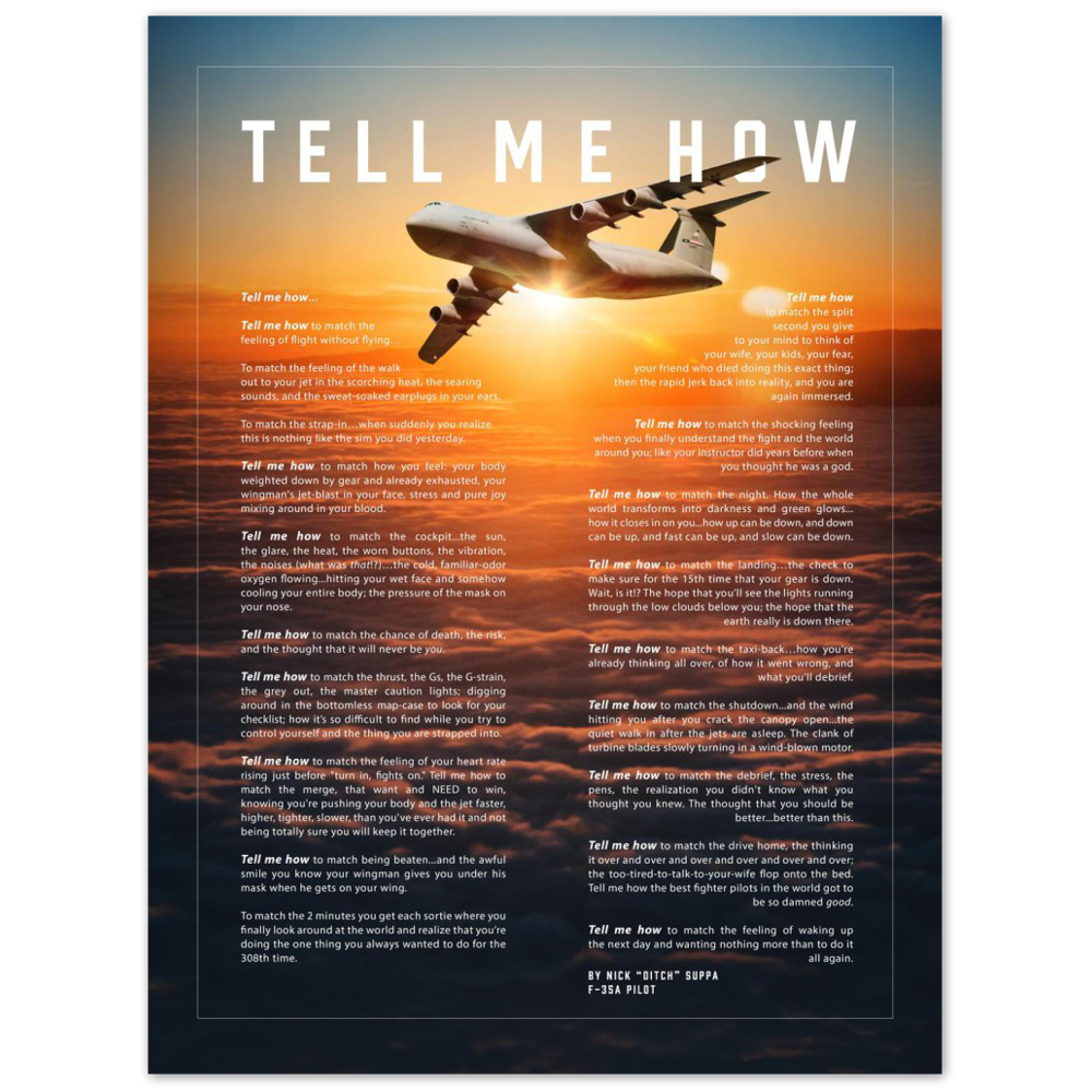C-5 Metallic print ready to hang with the Tell Me How description of military flight.
