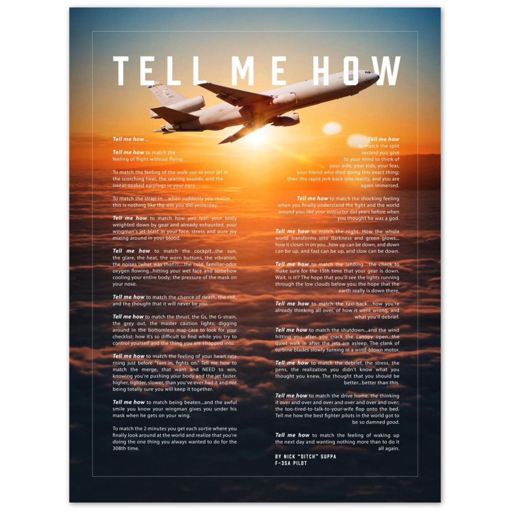 KC-10 Extender Metallic print ready to hang with the Tell Me How description of military flight.