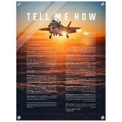 F-35B Acrylic print ready to hang with the Tell Me How description of military flight.