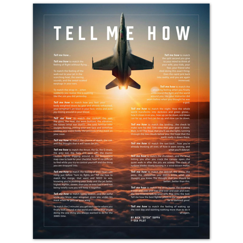 F-18C  Metallic print ready to hang with the Tell Me How description of military flight.