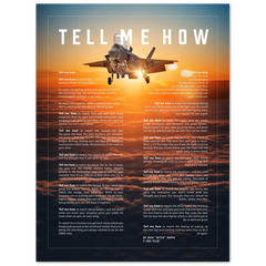F-35B Metallic print ready to hang with the Tell Me How description of military flight.