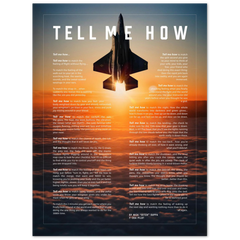 F-35A Metallic print ready to hang with the Tell Me How description of military flight.