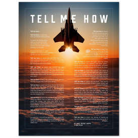 F-15 Eagle, Metallic print ready to hang with the Tell Me How description of military flight.