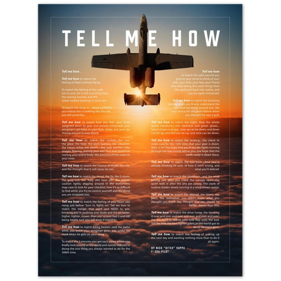 A-10 Metallic print ready to hang with the Tell Me How description of military flight.