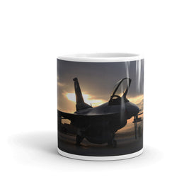 F-16 Sunset. Seen on our Ceramic White glossy mug