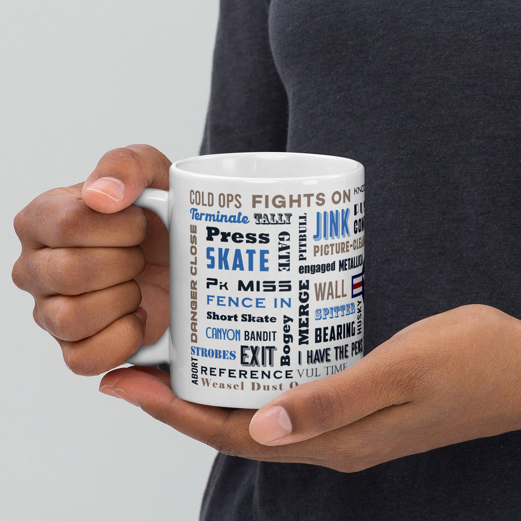 Say Again Mug With F-16 and Fighter Pilot Words.
