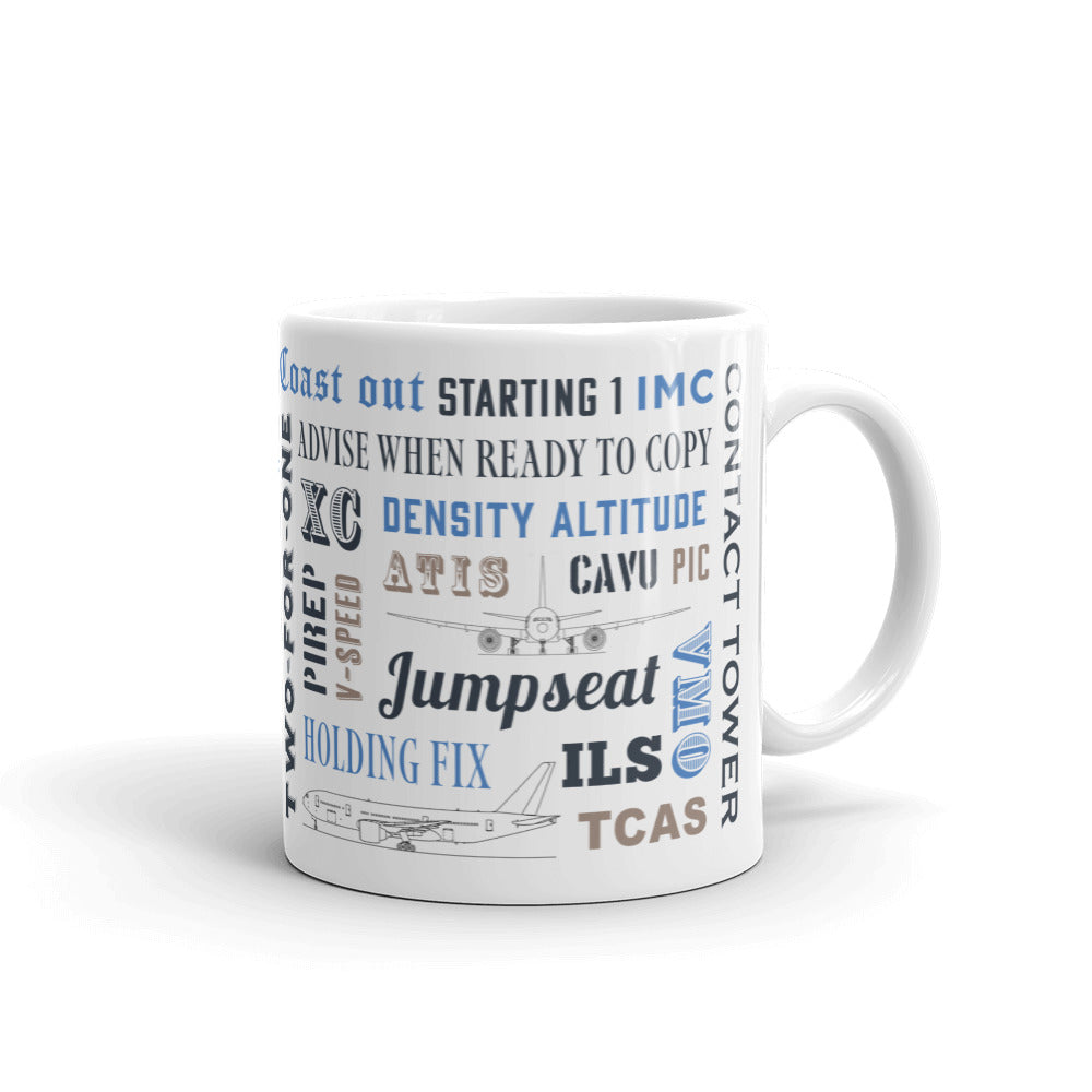 Say Again Mug With Commercial Pilot Words Used During Flight